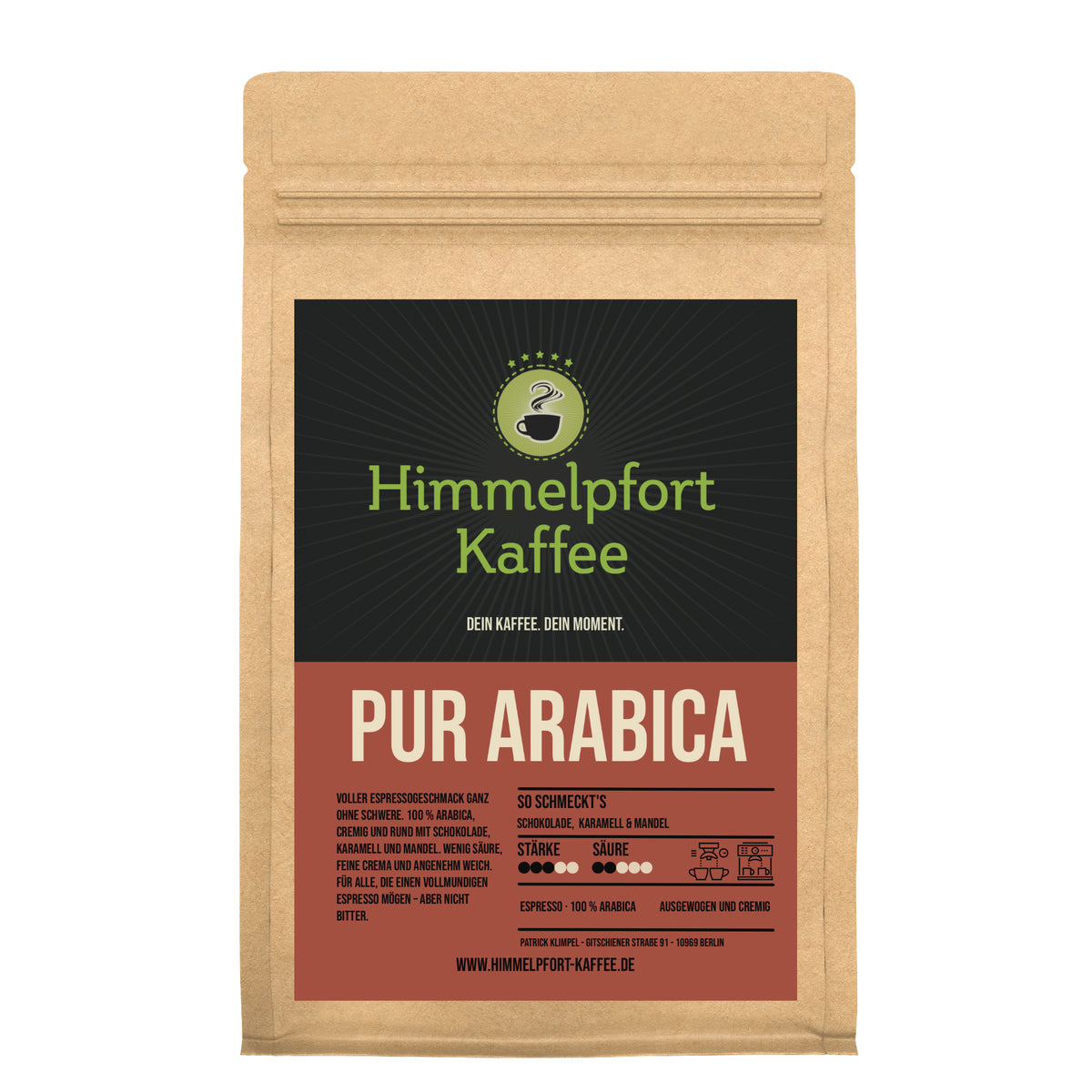 Espresso Pur Arabica von Himmelpfort Kaffee – Kaffeeverpackung