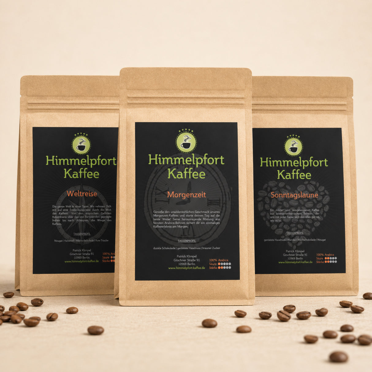Kaffee-Probierpaket mit Morgenzeit Sonntagslaune und Weltreise von Himmelpfort Kaffee