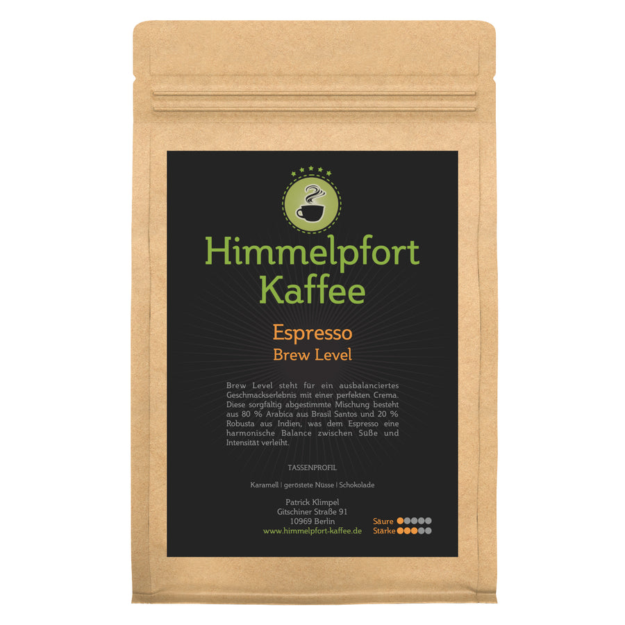 Brew Level Espresso-Blend 80% Arabica und 20% Robusta von Himmelpfort Kaffee