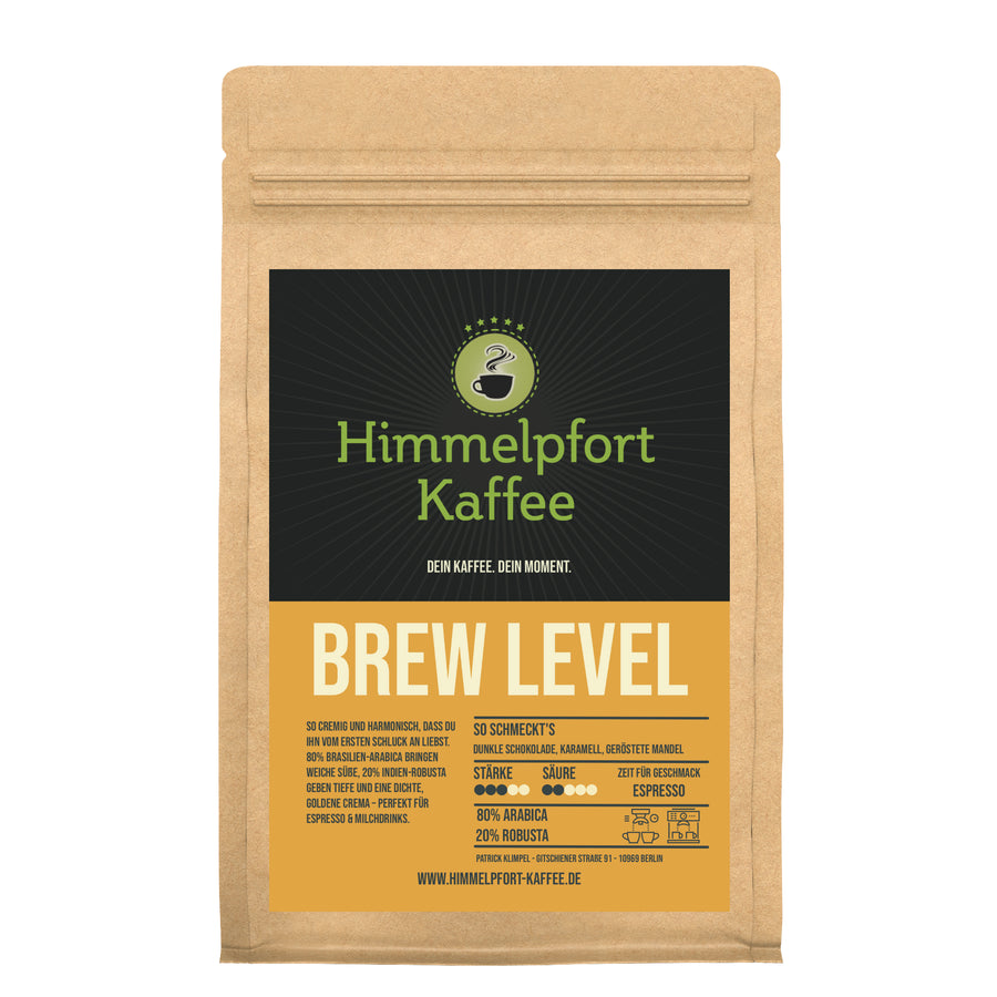 Brew Level Espresso-Blend 80% Arabica und 20% Robusta von Himmelpfort Kaffee