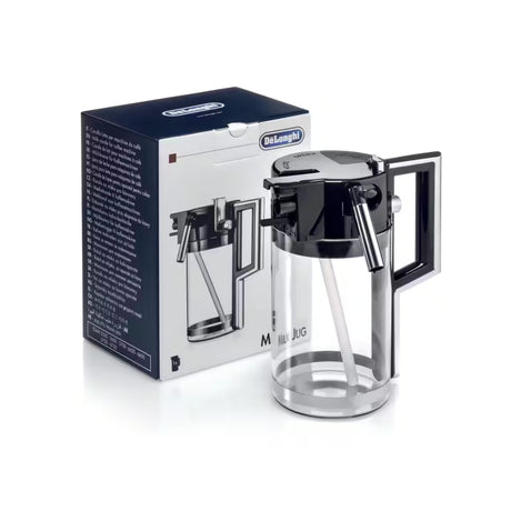 De’Longhi Milchkaraffe DLSC007 5513294531 mit schwarzem Deckel, silberfarbenem Griff und Originalverpackung