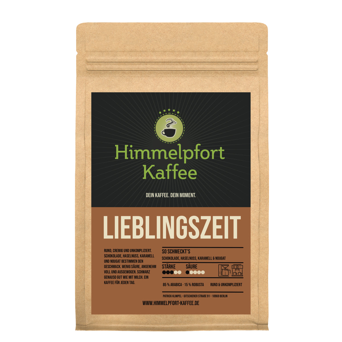 Lieblingszeit von Himmelpfort Kaffee – schokoladig-nussiger Kaffee für Vollautomat und kräftigen Filterkaffee